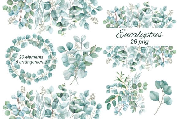Download Green Leaves of Eucalyptus. Watercolor. - Green Collection