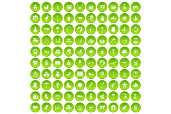 Download 100 Happy Childhood Icons Set Green - Green Collection